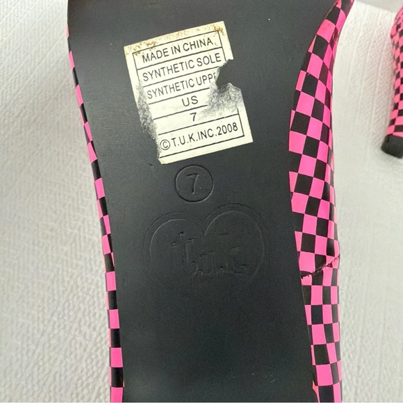 TUK Pink Black Checkered Heels Size 7 - Picture 12 of 12